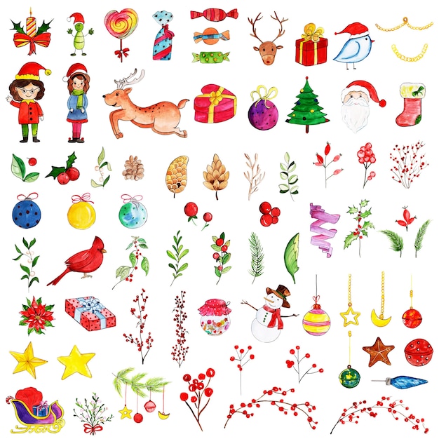 Watercolor Christmas Element Collection