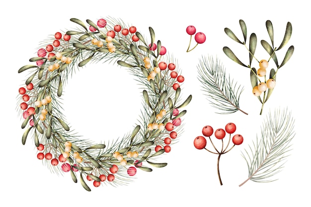 Watercolor christmas flower & wreath collection