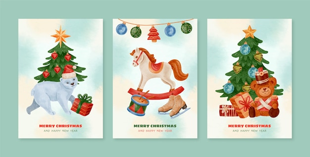 Watercolor christmas greeting cards collection