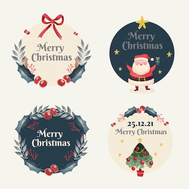 Vector watercolor christmas labels collection