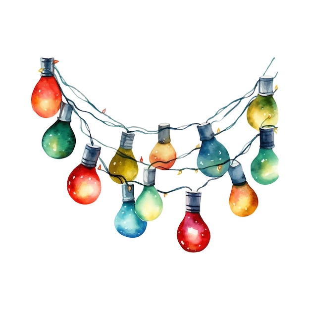 Watercolor Christmas lights illustration on a white background