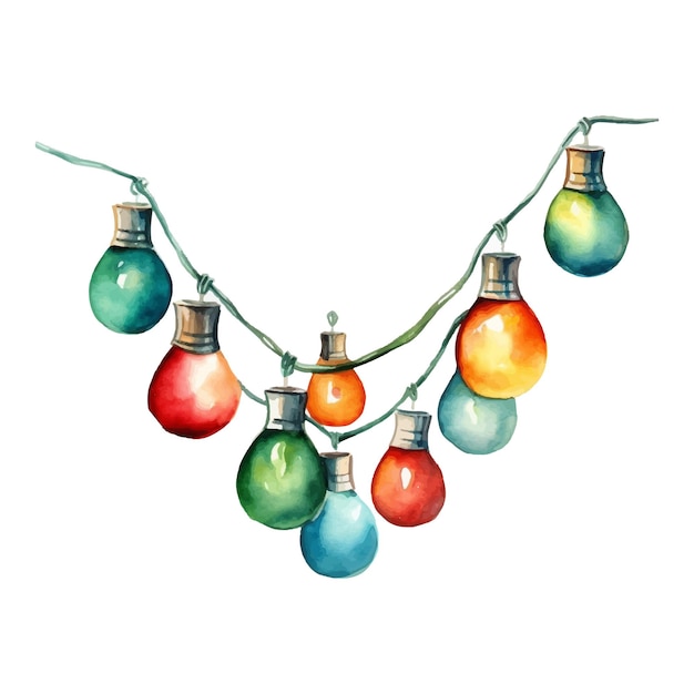 Watercolor Christmas lights illustration on a white background