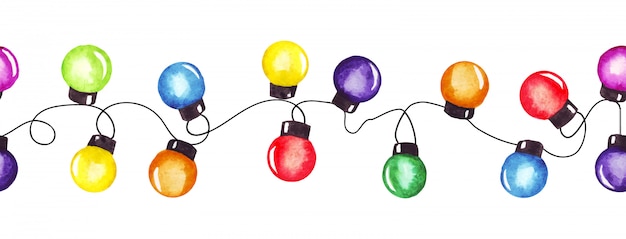 Watercolor christmas party lights garland.