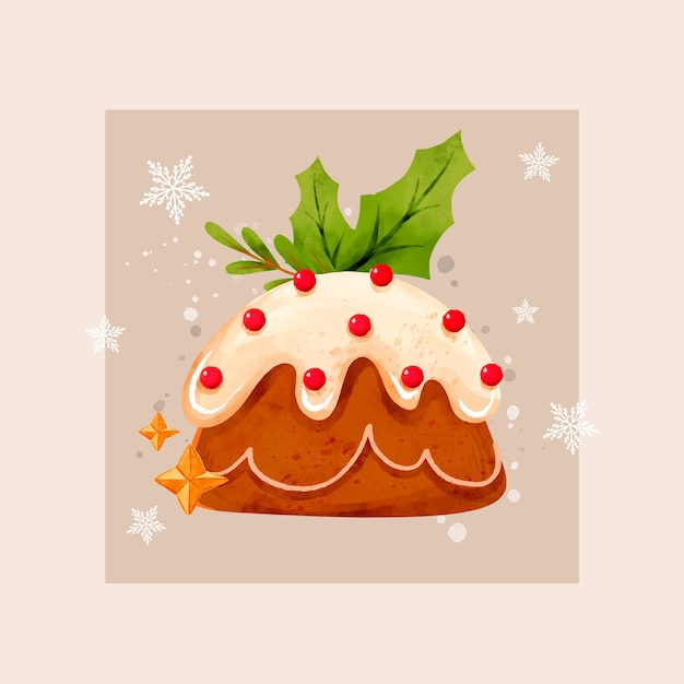 Watercolor christmas pudding illustration