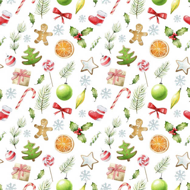 Watercolor Christmas seamless pattern