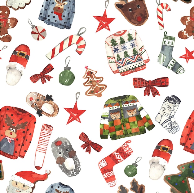 Watercolor christmas seamless pattern