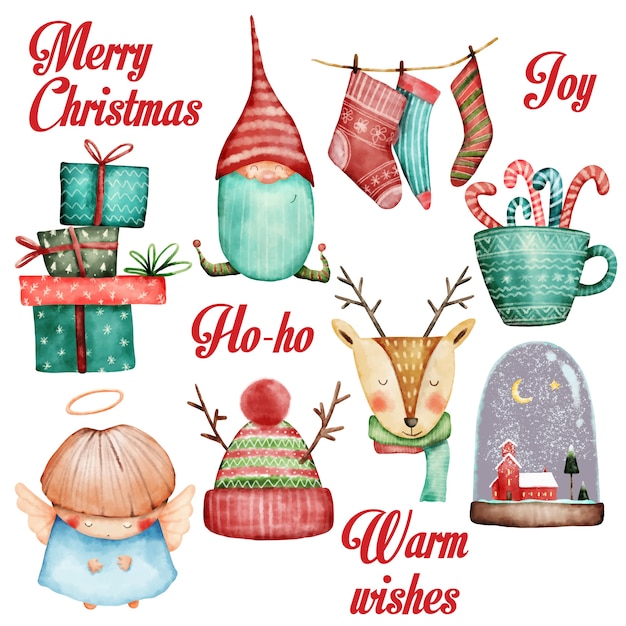 Watercolor christmas set