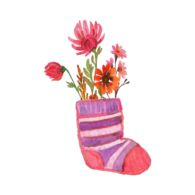 watercolor christmas socks and flower