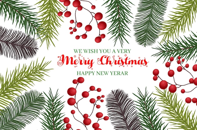 Watercolor Christmas tree branches background