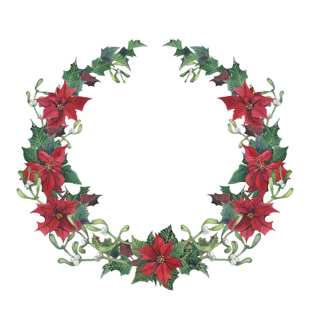 Watercolor christmas wreath with holly