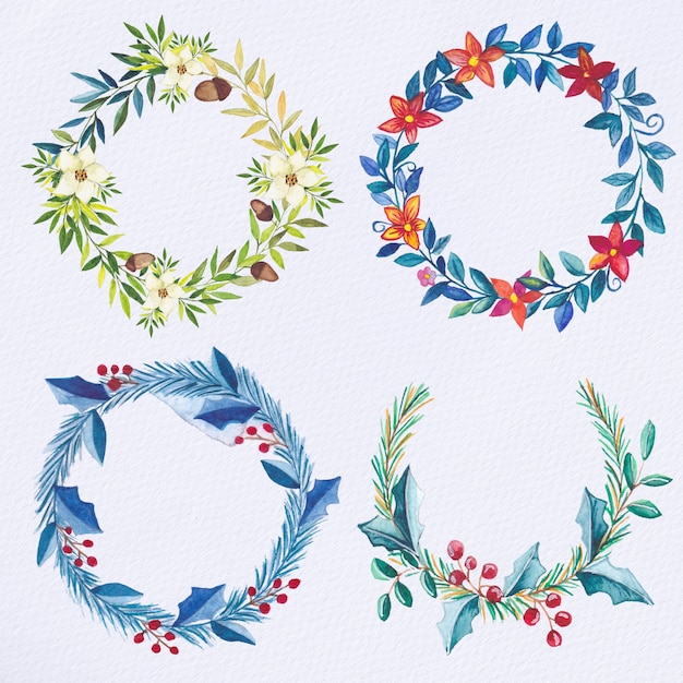 Vector watercolor christmas wreaths set