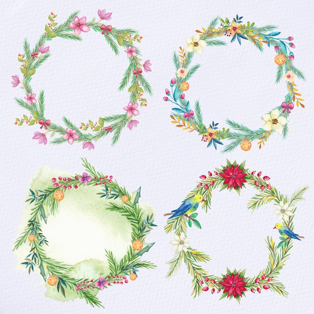 Watercolor Christmas wreaths set