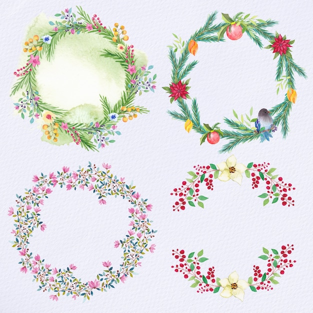 Vector watercolor christmas wreaths set