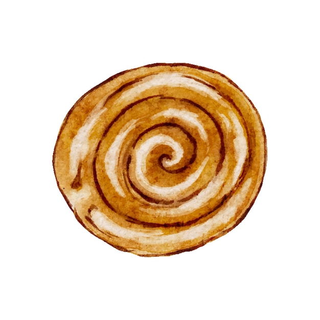 Vector watercolor cinnamon bun swirl pastry desert bakery snack vector cut out from background