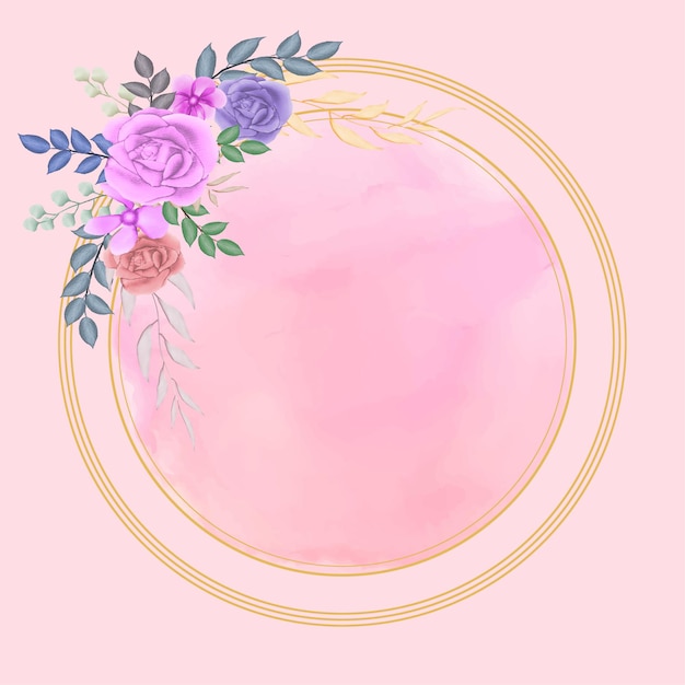 Watercolor Circle Floral Frame With Splash Backgroun