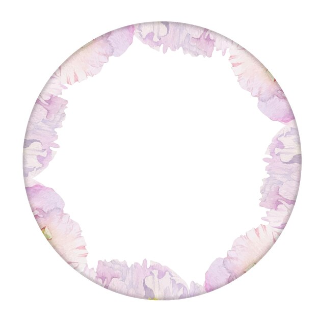 Vector watercolor circle frame arrangement with hand drawn delicate pink peony flowers buds and leaves isolated on white background for invitations wedding love or greeting cards paper print textile