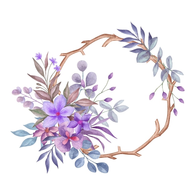 Watercolor circle frame with spring flowers