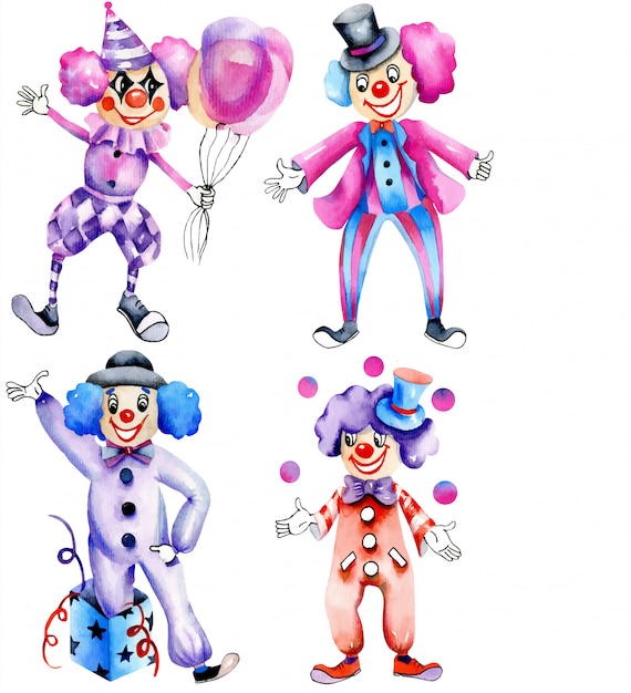 Watercolor circus clowns collection