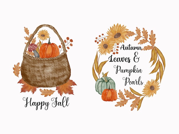 Watercolor clipart for Autumn Watercolor illustration of thanksgiving arrangement