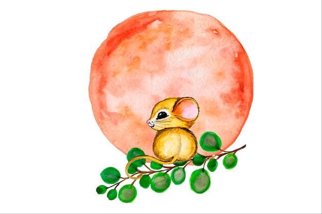 Watercolor clipart .Cute animal illustration, Forest animals on the moon. Children's print.