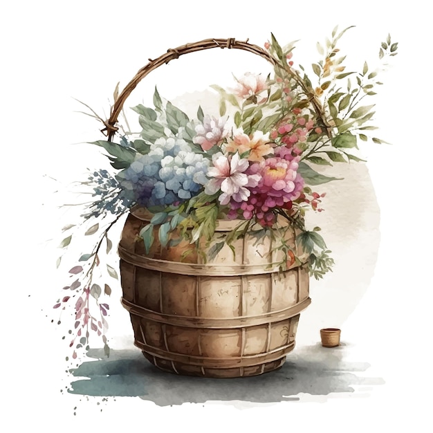 watercolor clipart watercolor basket flower basket vector watercolor Floral illustration