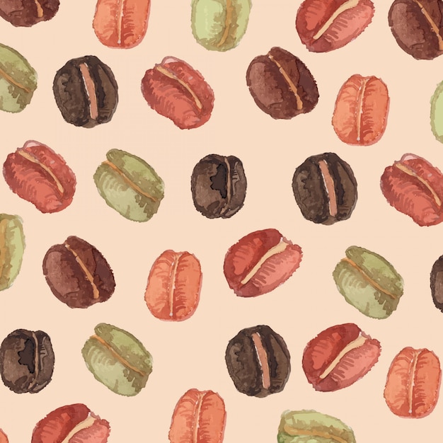  Watercolor Coffee bean Seamless pattern