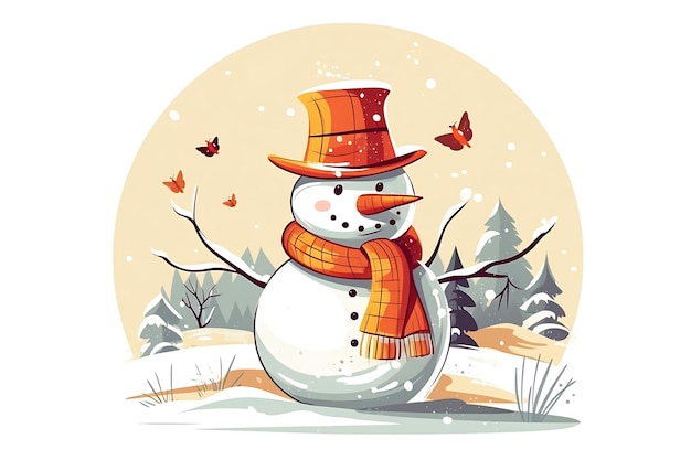 Watercolor colorful Christmas snowman on white background