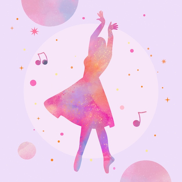 Watercolor colorful dancer silhouette