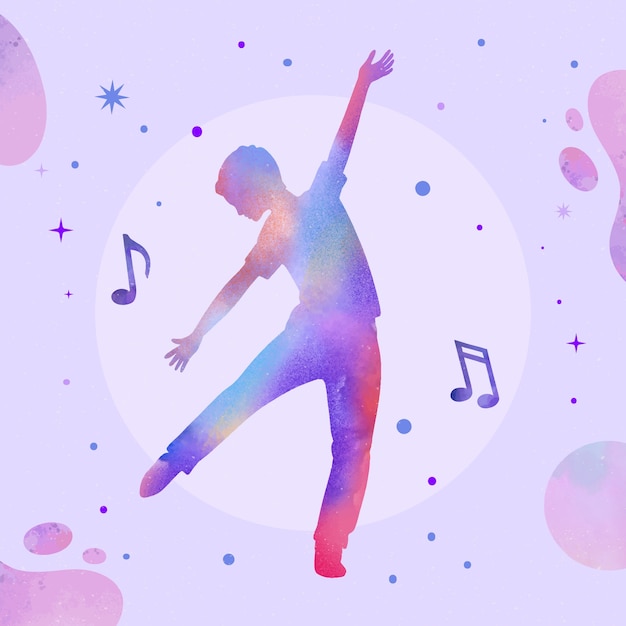 Watercolor colorful dancer silhouette