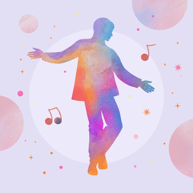 Watercolor colorful dancer silhouette