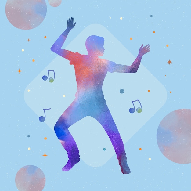 Watercolor colorful dancer silhouette