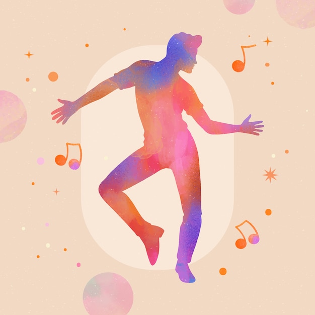 Watercolor colorful dancer silhouette