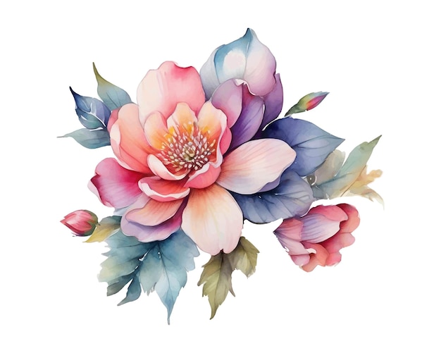 Watercolor colorful flower illustration