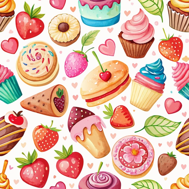 watercolor colorful food Seamless pattern background