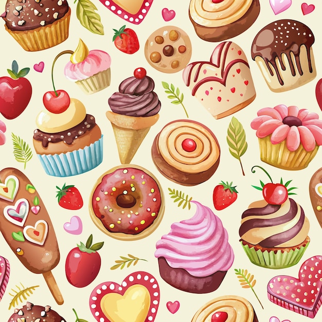 watercolor colorful food Seamless pattern background