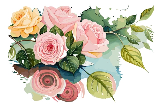 A watercolor colorful painting of flowers with leaves and flowers