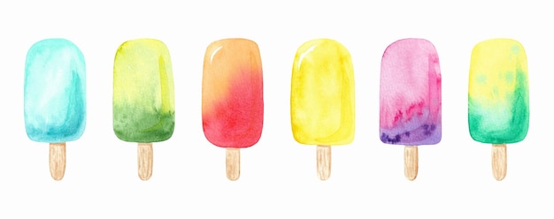 Watercolor colorful watercolor ice cream on a stick