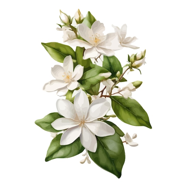 watercolor common jasmine clipart editable white background