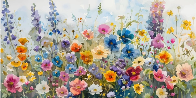 watercolor composition of assorted wildflowers