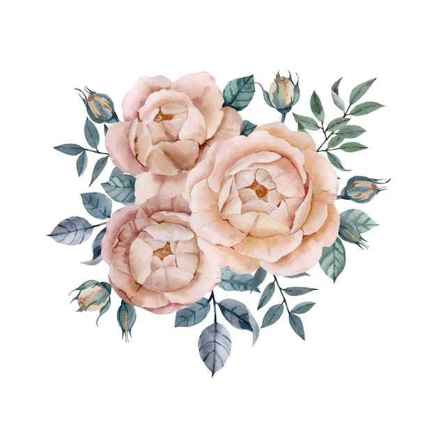 Watercolor composition of roses and branches