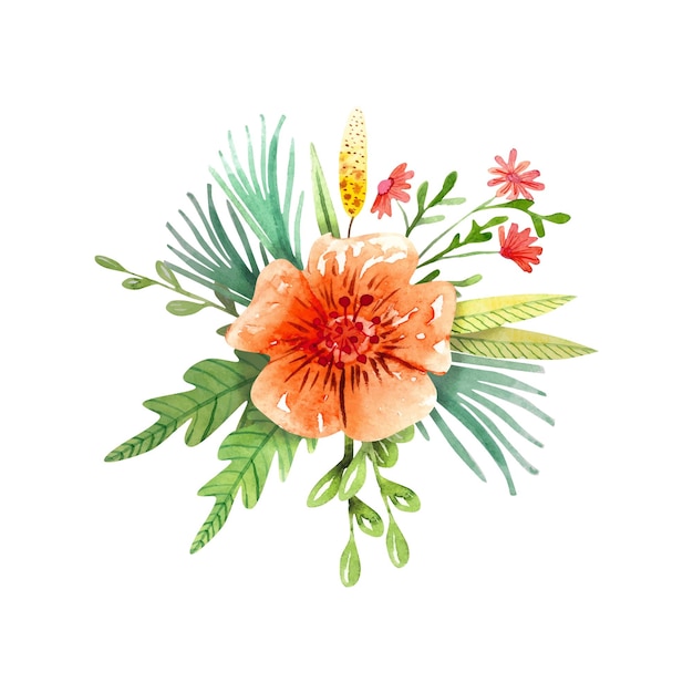 Watercolor composition of wild flowers and herbs Cute floral bouquet