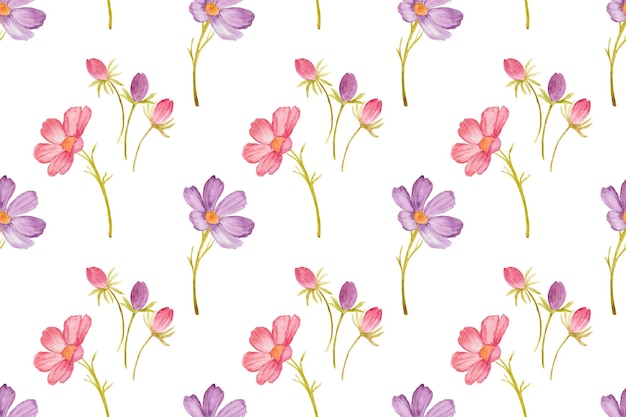 Watercolor cosmos flowers as seamless pattern.