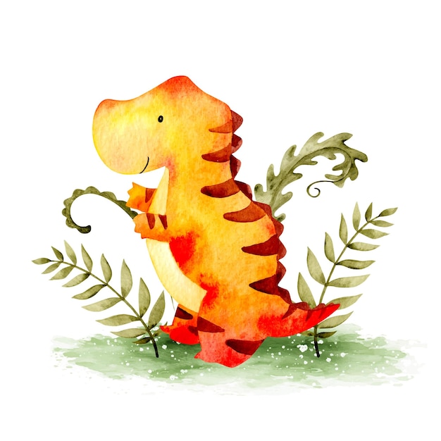 Watercolor cute baby dinosaur