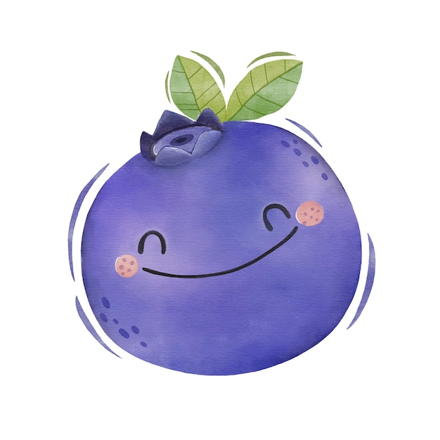 Watercolor cute blueberry cartoon character