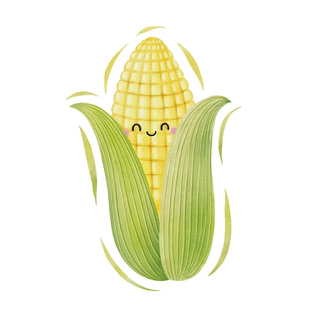 Watercolor cute corn cartoon character Vector illustration