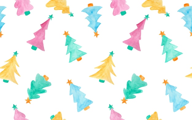 Watercolor cute and fun doodle Christmas tree as seamless pattern