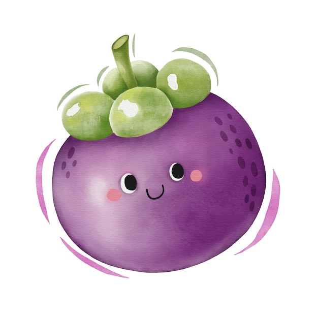 Watercolor cute mangosteen cartoon character