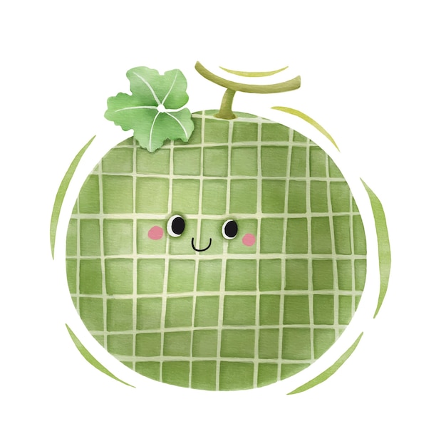 Watercolor cute melon cartoon character