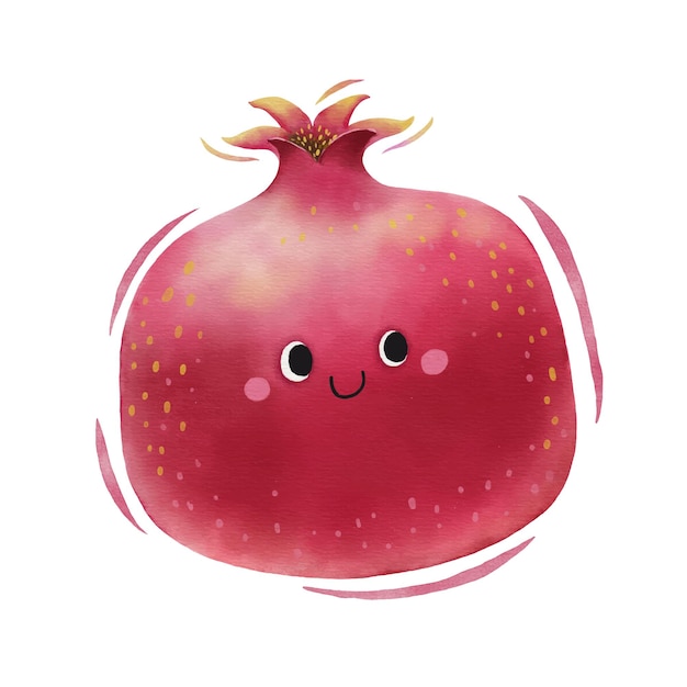 Watercolor cute pomegranate cartoon character