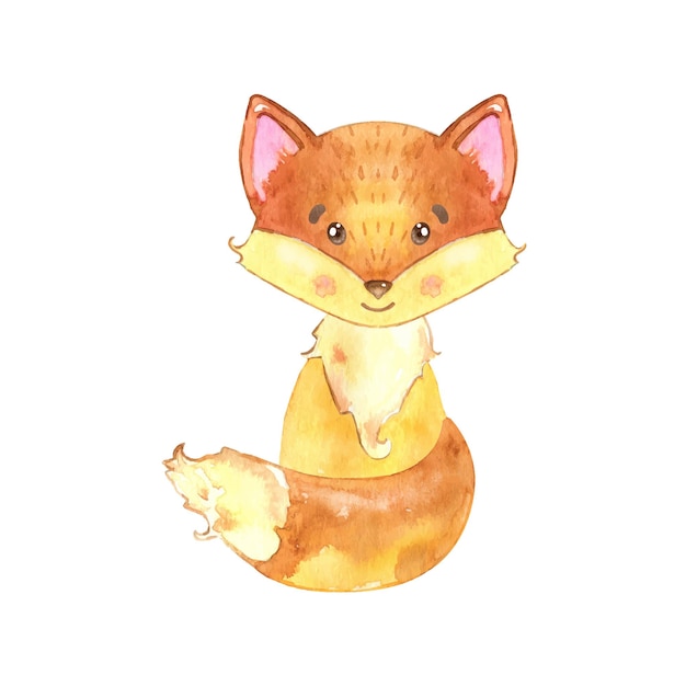 Watercolor cute sitting fox